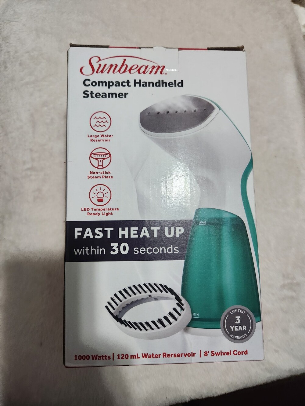 Sunbeam Compact Handheld Steamer in Teal and White
